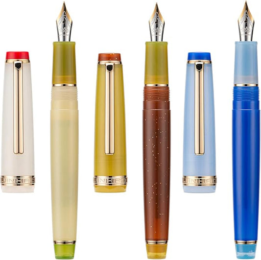 3 Jinhao 82 Fountain Pen Transparent Mixed Classic Color Acrylic Extra Fine Point Gold Trim with Converter Set