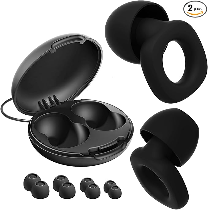 Tranquilo Ear Plugs for Sleeping, Up to 28dB Noise Reduction – Soft Reusable Silicone Earplugs for Snoring, Side Sleepers, Travel & Study – 8 XS-L Tips + Carrying Case (Black)