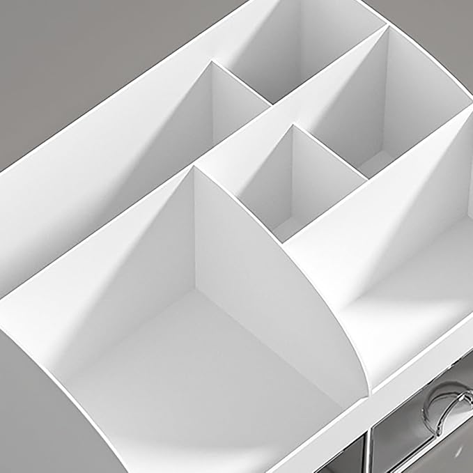 POCREATION Office Desk Organizer Desktop Storage Box Multifunctional Drawers with Transparent Design for Stationery Calculator Sticky Notes (White)