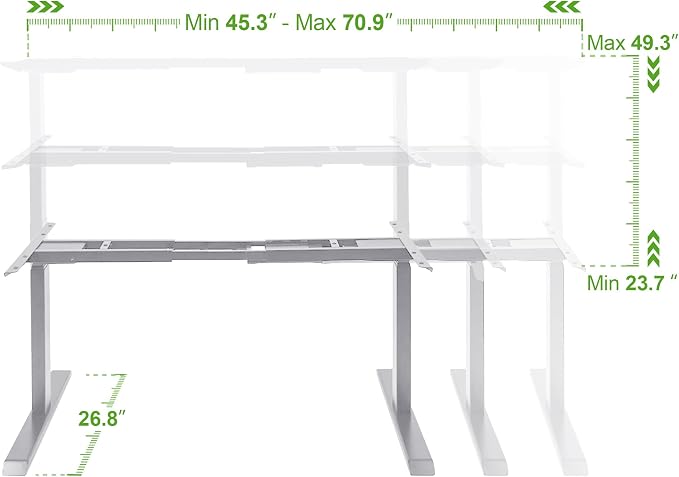 Fromann Dual Motor Standing Desk Frame 3 Tier Legs Sit Stand up Electric Height Adjustable Desk Base for Home and Office (Grey)