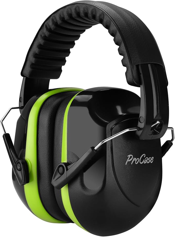 ProCase NRR 28dB Noise Reduction Ear Muffs, Foldable Adjustable Passive Noise Cancelling Headphones for Adults Kids Autism, Hearing Protection for Shooting, Construction, Mowing, Studying -Green