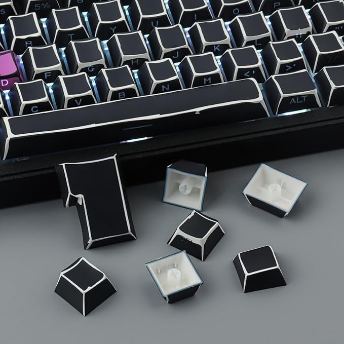 Tsungup Custom Keycaps-Side Print Keycap Set,PBT Shine Through Cool Retro Keycaps 75 Percent,128 Keys Dye Sub Cherry Profile Keyboard Key caps for Cherry MX Mechanical Keyboard-Sketch Black Keycap