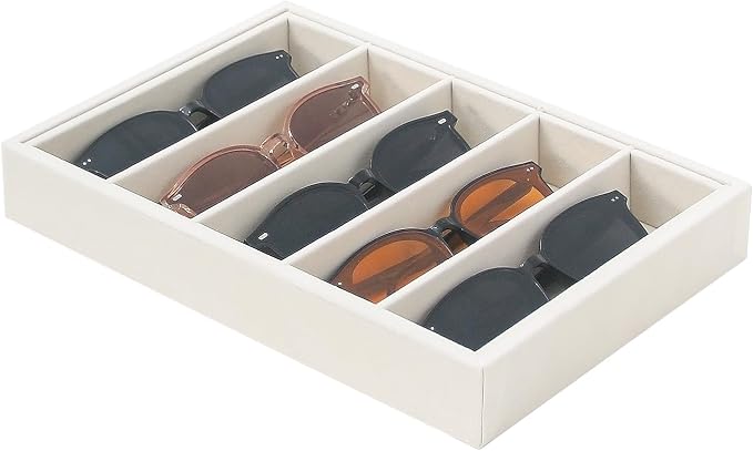 Bedside Organizer - Multi-use Holder for Desk Drawer, Nightstand, Desktop - Catchall Tray for Jewelry, Sunglasses, Phone, Watch, Perfume, Lipstick (Beige 5Grid)