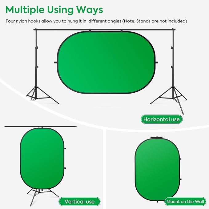 3x5ft/100x150cm Green Screen Backdrop for Photography, Double Sided Green Screen and Blue Screen, 2 in 1 Collapsible and Reversible Background for Photography, YouTube Videos,and Live Streaming