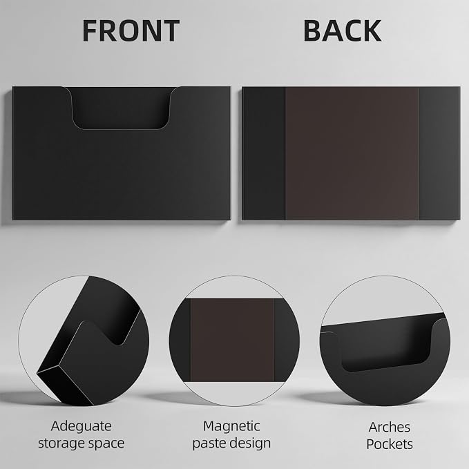 Marbrasse 2p Magnetic File Holder, Magnetic Hanging Wall File Organizer, Pocket Paper Magazine Mail Organizer for Refrigerator,Notebooks,Planners,Letter（Black）