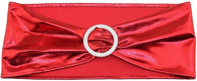 Tvoip 10PCS Chair Cover Stretch Band with Buckle Slider Sashes Bow Wedding Banquet Chair Decoration (Metallic Red)