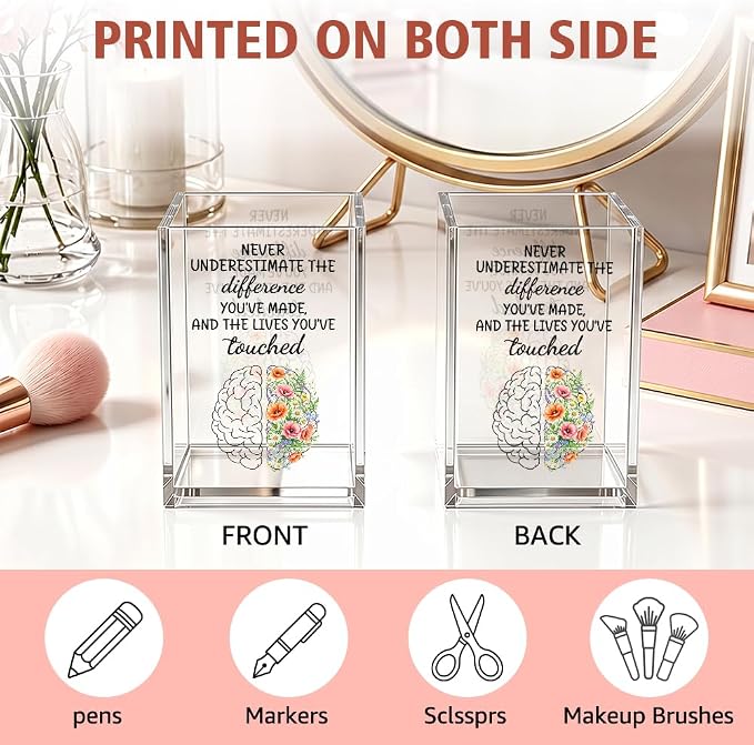 Funny Never Underestimate The Difference Acrylic Pencil Holder Gifts | Floral Appreciation Gifts for Therapist Counselor Psychologist Social Worker, Mental Health Gifts, Pen Holder Cups for Women