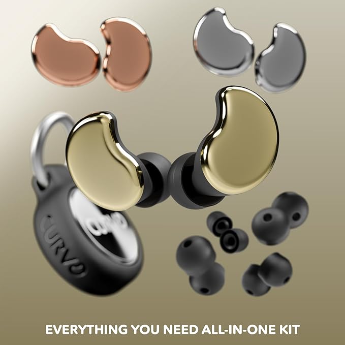 CURVD Cliq Noise Cancelling Ear Plugs – Reusable Concert Earplugs for Noise Reduction with Swappable Covers, 5 Tip Sizes & Travel Case. Stylish, Comfy, and Customizable Protection