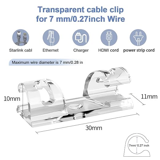 Adhesive Cable Wire Clips Clear (80 PCS) with Screw Holes - Strong Sticky or Screw-Mountable Cord Holders for Wall, Under Desk, Car, PC & Ethernet Cords, Indoor/Outdoor Christmas Lights Organizer