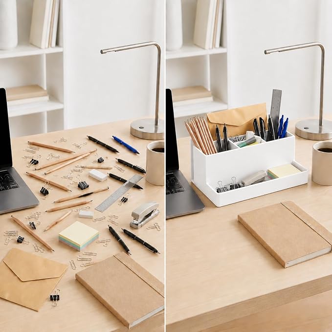 Acrimet Desktop Organizer - Multi Organizer Caddy Holder for Office, Home and School use (Plastic) (White Color)