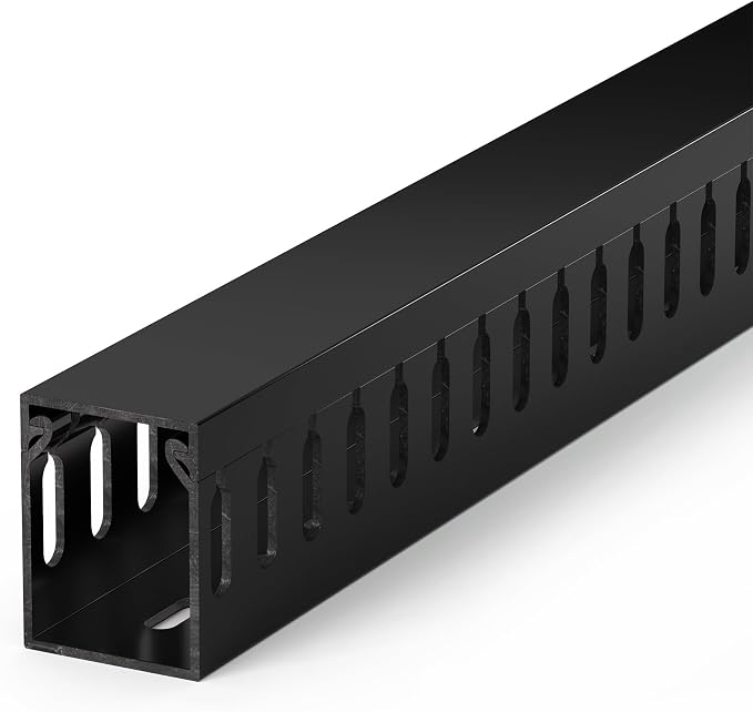 1.6"H x 1.2"W Cable Raceway, 6ft Under Desk Wire Management Channel, Black | Slotted Wire Duct, 2 Pack (3 ft Each), Heavy-Duty PVC Cable Management for Server Racks, Network Cables & Electrical Cabinets