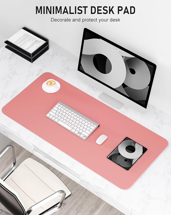 Desk Pad, 35.5" x 17" PU Leather Non-Slip Desk Mat Large Mouse Pad for Desktop, Waterproof Laptop Computer Writing Mat for Office, Home, Work, Gaming, Flower Pink