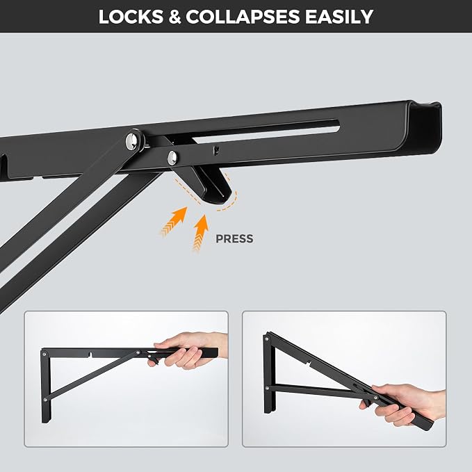 JOY DECOR 18 Inch Heavy Duty Folding Shelf Brackets, 4 Pack (2 Pairs) Collapsible Wall Mounted Brackets for Fold Down Table, Stainless Steel Folding Table Hinge, Matte Black
