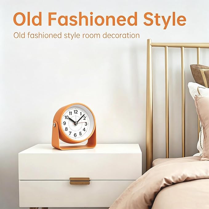 3.5" Analog Alarm Clock Silent Light Snooze 360° Adjustable Angle | Small Retro Desk Clock Battery Operated, Silent Metal Table Clock with Light for Living Room,Bedroom Loud Alarm Clock Adults