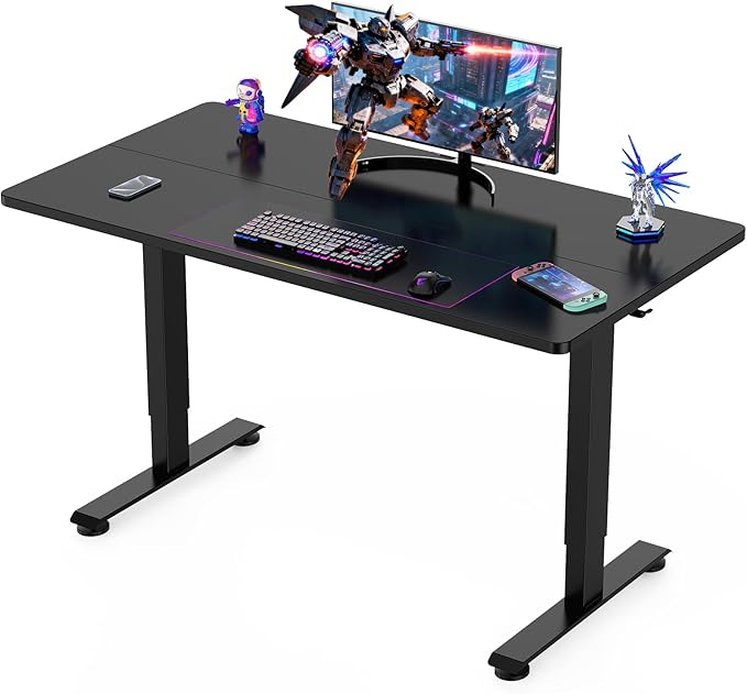 Veken 55 Inch Large Electric Standing Gaming Desk, Heights Adjustable,Sit to Stand Up, Work Home Office Computer Table for Study, Walking Pad, Writing, and Games, Wooden Desktop Desks, Black