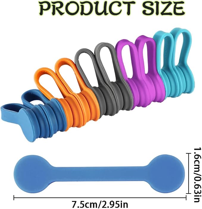 Kanemc Magnetic Cable Ties,Silicone Cord Twist Ties(10-Pack 5 Colors) | Magnetic Cord Organizer for Bundling Earphone,Magnet Strap for Charging Wire Organizer, Earphone Cords Wrap, Fridge Magnets