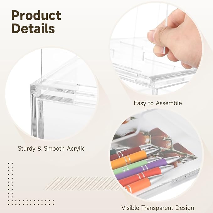 Desk Organizers and Accessories, Clear Acrylic Desktop Organizer with Drawer & Vertical Slots, Modern Office Supplies Organization Storage for Home, Office