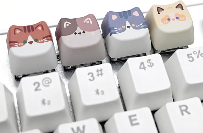 Artisan Keycaps, 4 Keys Cute Cat Custom Cover Caps for MX Mechanical Keyboard, Resin Handmade 1U Replacement for Esc Del Arrow Key - Cat Set