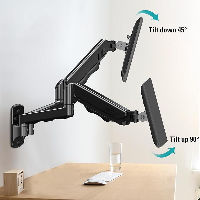 Dual Monitor Wall Mount for 13-32" Computer Screens | Holds Up to 19.8lbs Each Monitor Mounts for 2 Monitors, Full Motion Gas Spring Monitor Arm with VESA 75x75/100x100