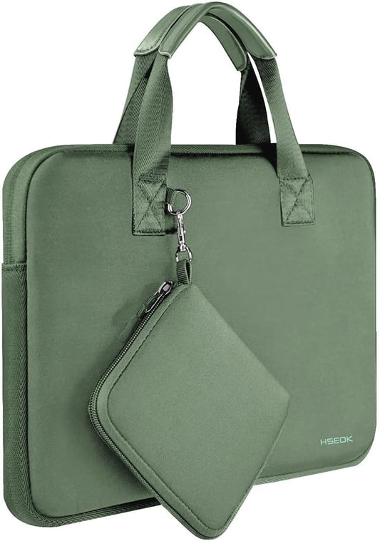 Hseok Laptop Sleeve 13.3-14 inch Case with Small Pouch, Neoprene Computer Bag Compatible with MacBook Neo/Pro 14 M5/M4/M3/M2/M1, Mac Air/Pro 13.3, XPS 14 and Most 13-14 inch Notebooks,Matcha Green