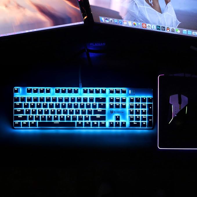 Merdia 104 Keys Full Size Mechanical PC Gaming Keyboard | Brown Switch Hot Swappable White Mechanical Wired Computer Keyboards | Ice Blue LED Backlit 104 Keys US Layout Light Up Wired Gaming Keyboard