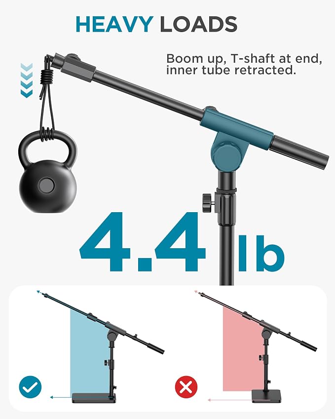 InnoGear Adjustable Desk Microphone Stand, Weighted Base Boom Arm Mic Stand, 3/8'' and 5/8'' Threaded Mounts for Blue Yeti HyperX QuadCast SoloCast Fifine, Kick Drums, Guitar Amps, Black, Large