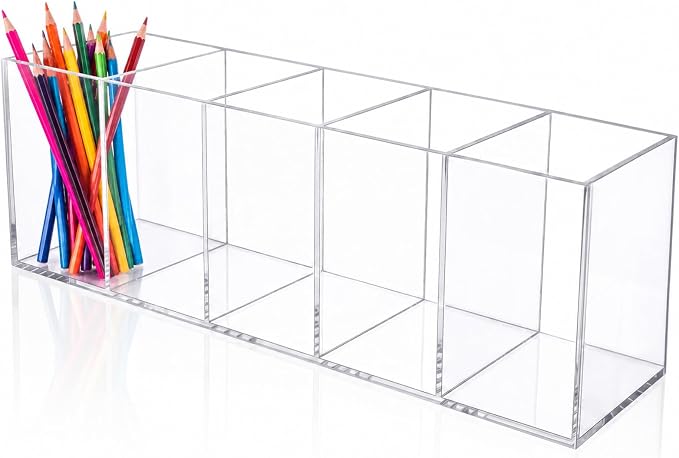Mototo Acrylic Pen Holder Back to School 5 Compartments Pencil Organizer | Clear Pencil Cup Desktop Caddy Makeup Brush Storage Solution for Cosmetic Office Bathroom Kitchen Home Coffee Bar Container