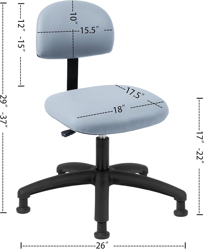 FSS Series Square seat Low (17"-23") seat Height Chair. Vinyl-for Office, Garage, Desk, Shop, Computer, Doctor, Medical, Easy to Clean! NO Footring (Gray, Low, Glides)