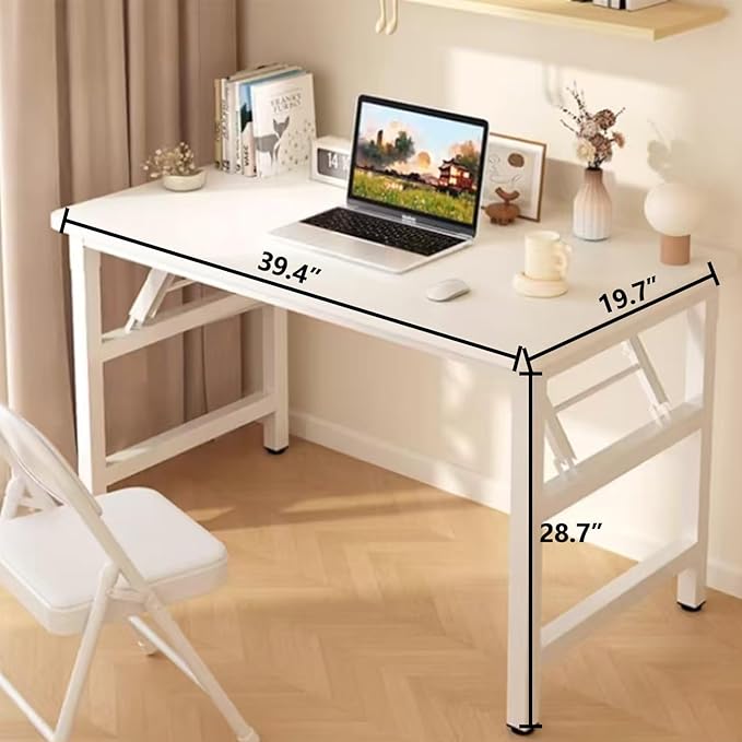 39.4 Inch Folding Table，Square Folding Desks for Small Space,Small Foldable Desk No Assembly,Teak.