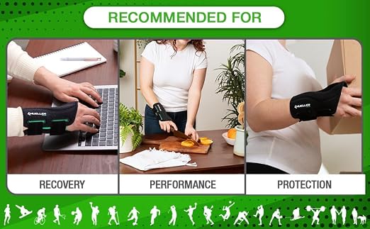 MUELLER Sports Medicine Green Fitted Wrist Brace for Men and Women,Wrist Pain Relief Support,Ideal for Carpal Tunnel,Tendonitis,Arthritis,Right Hand,Black,Large/X-Large,(Pack of 2)