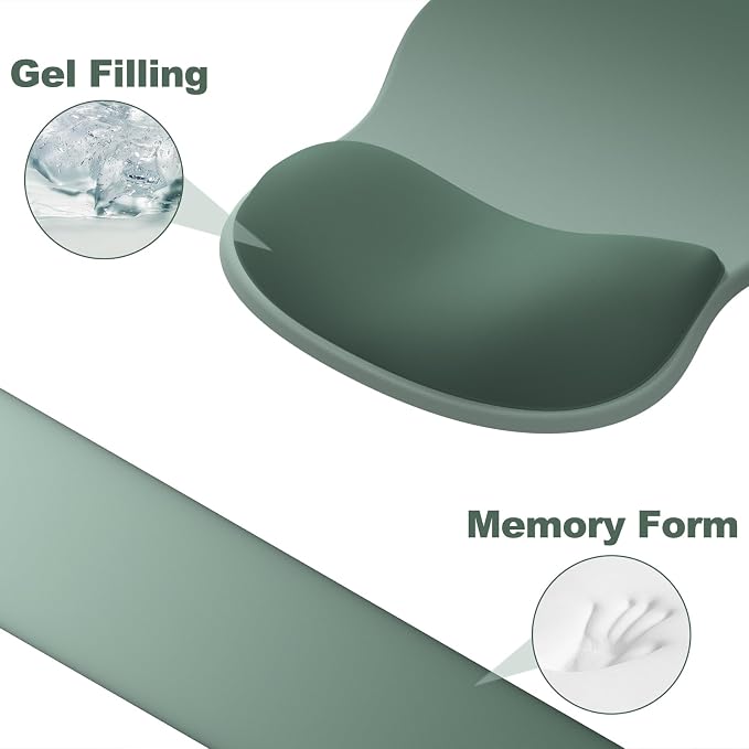 Ergonomic Mouse Pad with Wrist Rest and Keyboard Wrist Rest, Gel Mousepad and Wrist Rest for Computer Keyboard, Pain Relief, Non-Slip PU Base, Mouse Pad with Wrist Support for Gaming, Sage Green