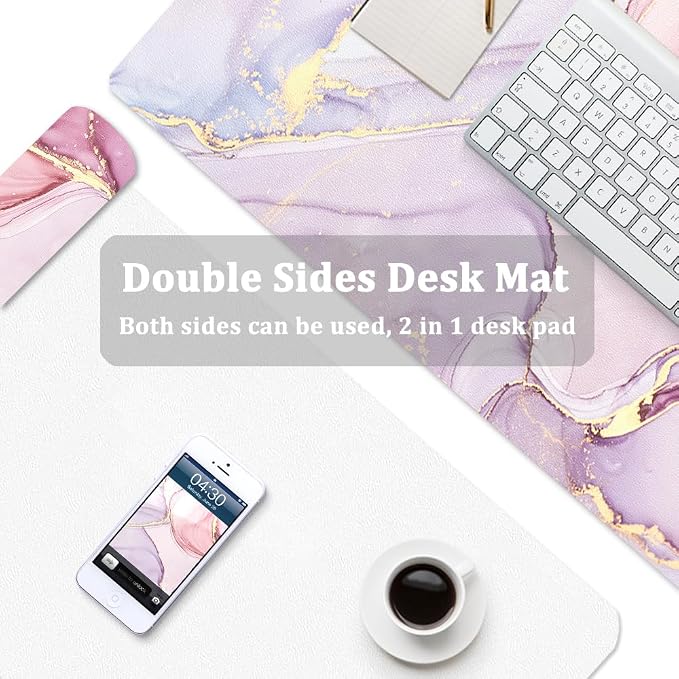 Large Mouse Pad, Desk Mat for Desktop, Dual Side PU Leather Waterproof Gaming Mousepad Desk Pad, Desk Protector Writing Pads Desk Accessories for Office and Home (A-Pink Marble, 24''X14'')