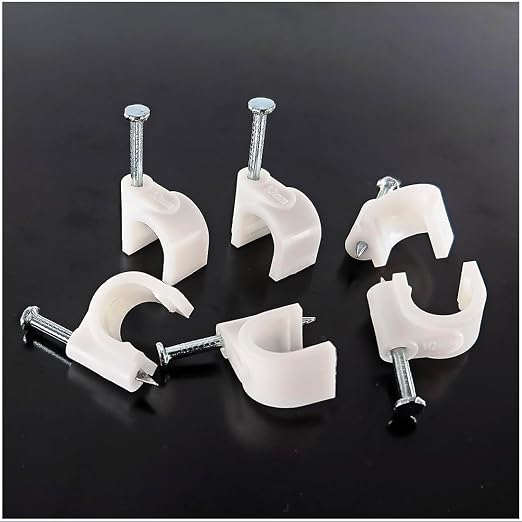 HS Cable Clips 10mm with Steel Nail 200 Pieces White，Ethernet Management U Shaped Wire Cord Staples Hooks for Outdoor Wall,Coax Cat8 RG8 Cable Extension Fasteners