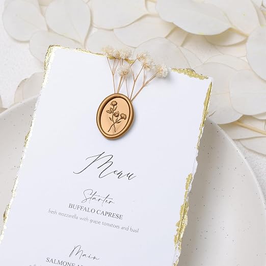 UNIQOOO Wax Seal Stickers - 3D Floral Oval Shape Wedding Invitation Envelope Seal Stickers, 50 Pcs Antique Gold, Perfect for Invitations, Christmas, Gift Wrapping