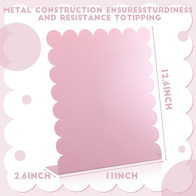 Gueevin 2 Pcs Magnet Board Standing Magnetic Metal Board for Desk and Wall Scalloped Magnetic Display Stand for Memos Photos and Documents Home Office School Desk Storage Decoration(Pink,Medium)