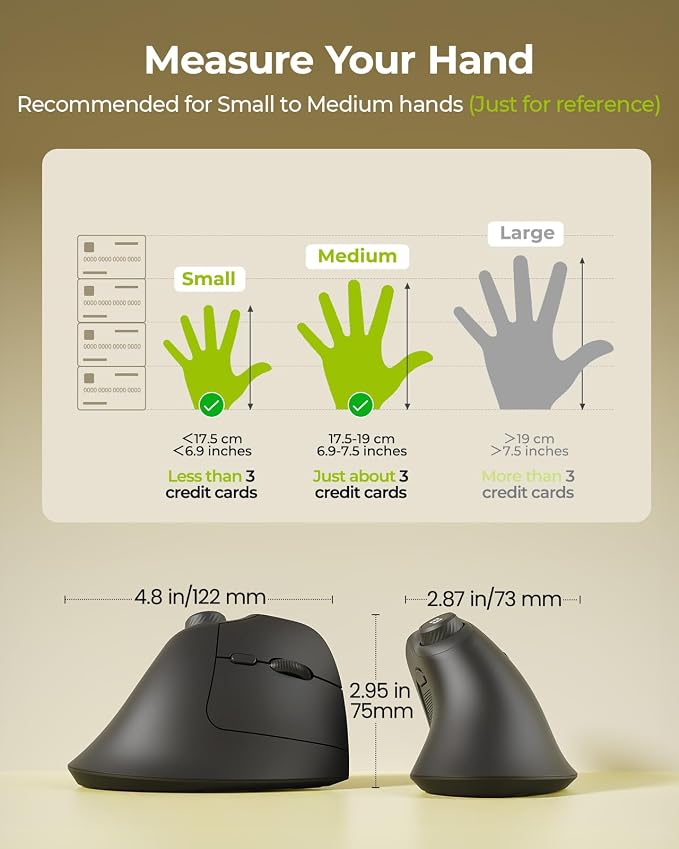 seenda Ergonomic Mouse Wireless, MOU-302 Bluetooth Vertical Mouse Rechargeable, Volume Knob, Silent Mice & 1000/1600/2400 DPI, 3 Multi-Device Connection for Windows/PC/Laptop/Mac/MacBook, Black