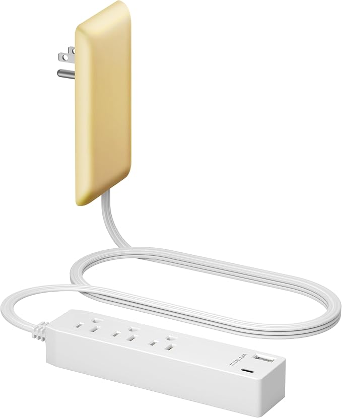 LIDER Outlet Extender with 3 Receptacles, 12W USB-A & USB-C, Ultra-Thin Wall Plate Plug with Cord Extender, 3-Outlet Power Strip, Flat-Face, 3ft Cord, 1625W, ETL Listed, Matte Gold