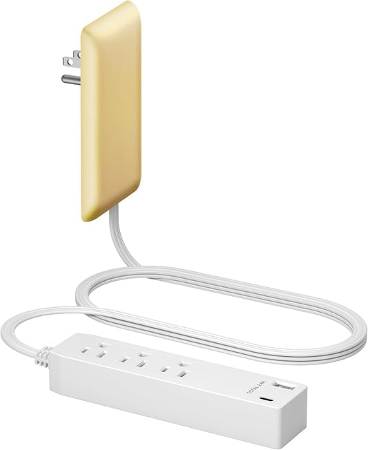 LIDER Outlet Extender with 3 Receptacles, 12W USB-A & USB-C, Ultra-Thin Wall Plate Plug with Cord Extender, 3-Outlet Power Strip, Flat-Face, 3ft Cord, 1625W, ETL Listed, Matte Gold