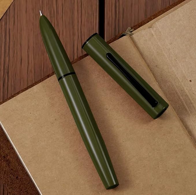 HONG DIAN C1 Fountain Pen Extra Fine Nib, Dark Green & Classic Retro Design Metal Pen with Ink Converter