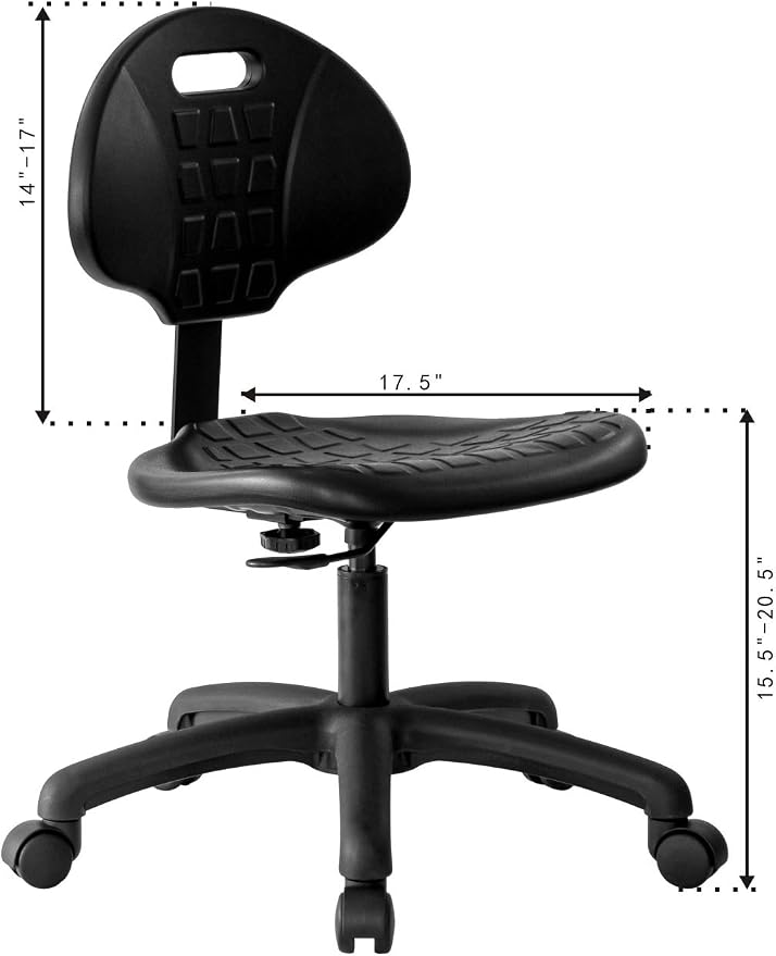 Table Height Chair/Stool-Easy to Clean! Deluxe Ergonomic Polyurethane Chair. 5" of Height Adj (15.5"-20.5") 500 lb Capacity. Automotive, Lab, Garage, Home, Office (Standard, Black)