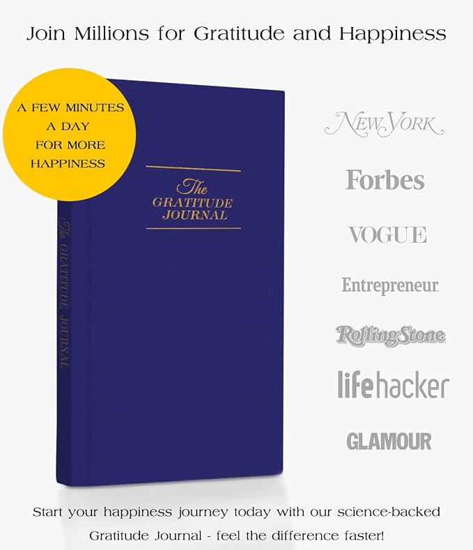 The Original Gratitude Journal with Inspiring Prompts & Quotes for Mindfulness, Reflection & Personal Growth - Daily Wellness Journal for Men & Women - Luxurious Linen Blue Cover
