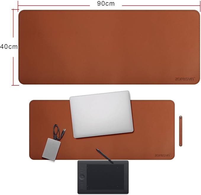 ZORESYN Large Desk Mat 35.4" x 15.8", PU Leather Desk Pad, Waterproof Mouse Pad & Writing Mat for Office, Home & Gaming (Brown)