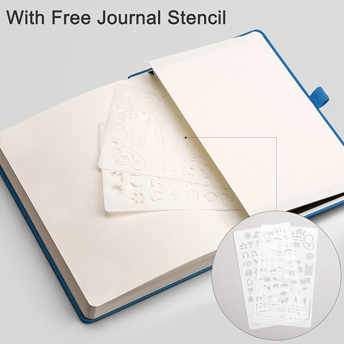 EMSHOI Dotted Journal Notebook, 256 Pages, 120 GSM Thick Paper, A5 Small 5.75"x8.38", PU Leather Hardcover, 5mm Dot Grid Notebook for Journaling, Planning, Drawing, Writing, Light Blue