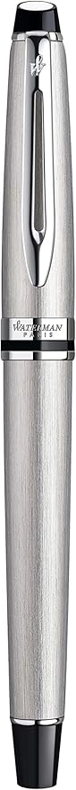 Waterman Expert Fountain Pen, Stainless Steel with Chrome Trim, Fine Nib with Blue Ink Cartridge, Gift Box