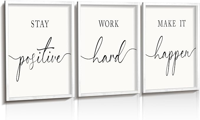 Heiple Motivational Wall Art 11"x14" Framed Wooden Inspirational Office Wall Decor for Men Picture Poster Positive Work Hard Quote Wall Decor for Home Office Bedroom (White, 11”x14”)