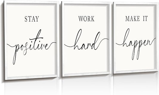 Heiple Motivational Wall Art 11"x14" Framed Wooden Inspirational Office Wall Decor for Men Picture Poster Positive Work Hard Quote Wall Decor for Home Office Bedroom (White, 11”x14”)