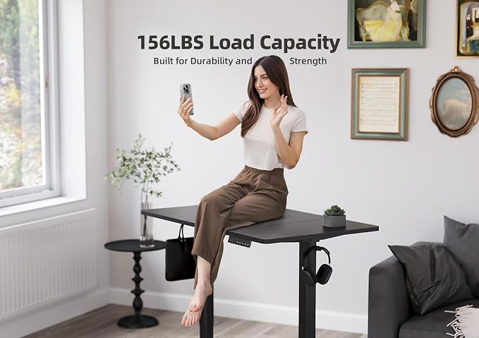 YDN Electric Standing Desk Adjustable Height, 63 x 24 Inches Stand up Desk with Cable Management, Home Office Desks with Splice Board & Black Frame, Black Top