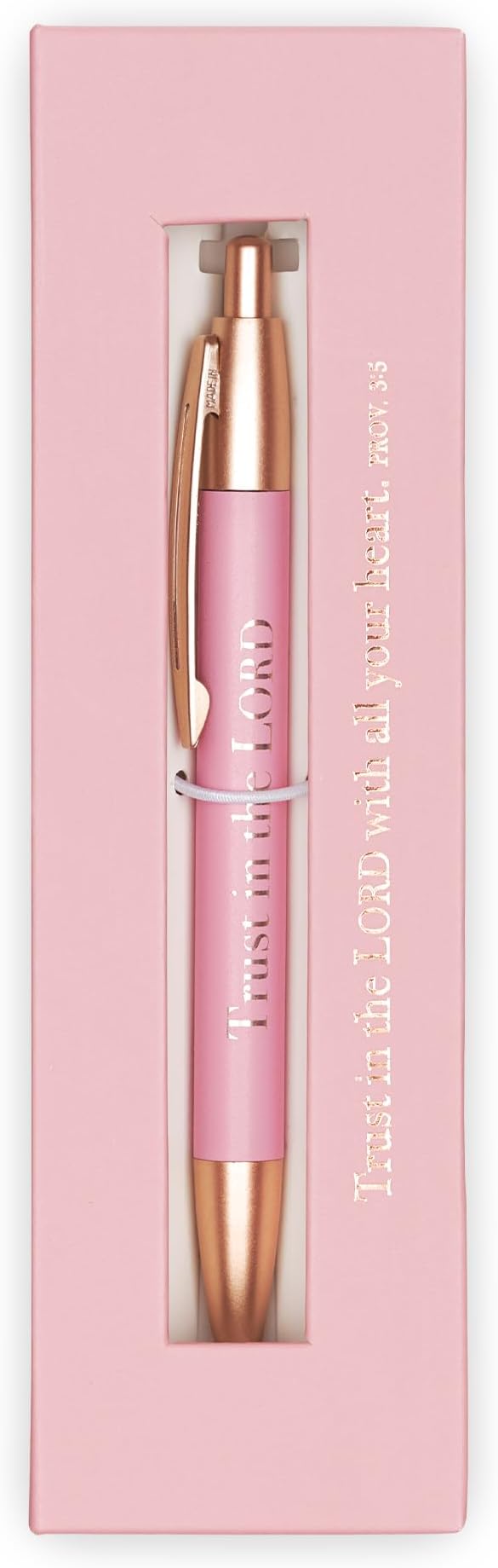 Christian Art Gifts Women's Retractable Ballpoint Scripture Pen in Case: Trust in the Lord - Proverbs 3:5 Inspirational Bible Verse with Pocket Clip, Black Ink & Matching Floral Box, Pink & Rose Gold