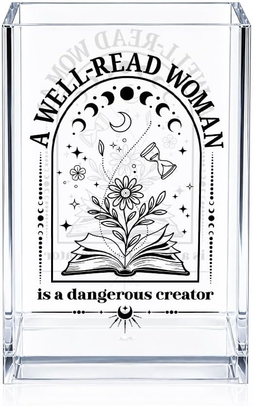 A Well Read Woman Is A Dangerous Creature Acrylic Cosmetic Pencil Pen Holder, Funny Literary Pen Organizer for Desk, Office Desk Accessories for Librarian, Bookish Gifts for Book Lover Teacher