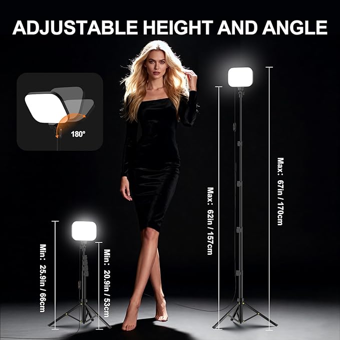 EMART 2-Pack LED Video Light, Portable 3000-5500K CRI97+ Studio Lights, 62" Tripod Stand & Magnetic Light Filters, Bi-Color Dimmable Lighting for Video Recording, Game Streaming, Podcast, Photography